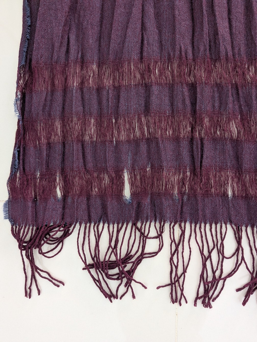 Kuna Nwt Crinkle Scarf Plum Alpaca Silk Fringe Edges Oversized 69"L X 20" W — image 8 of 8